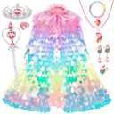 Princess Dress Up for Girls 4-6, 3 4 5 6 Year Old Girl Birthday Christmas Gifts, Rainbow Unicorn Toddler Toys for Ages 3-8, 9 PCS Mermaid Sequin Princess Cape Clothes for Little Girl Kids Party Favors