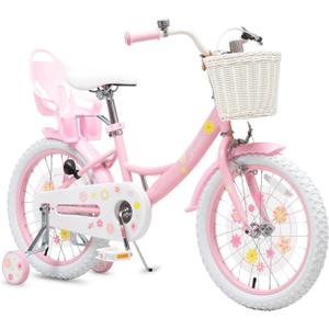 Bixike Girls Bike with Basket for Toddlers and Kids Aged 3-14 Years Old, 18 Inch with Training Wheels & Doll Seat, 20 Inch with Kickstand & Rear Rack, Princess Style Bicycle for Gift.