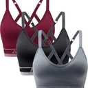 ANGOOL Strappy Sports Bra for Women, Longline Medium Support Yoga Bra Wirefree Padded Sports Bra with Adjustable Straps (Large)