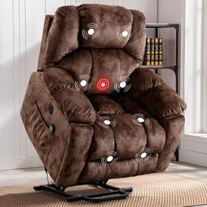 Phoenix Home Large Power Lift Recliner with Massage and Heat for Elderly, Electric Chair with USB Port, 2 Hidden Cup Holders, Caramel Brown