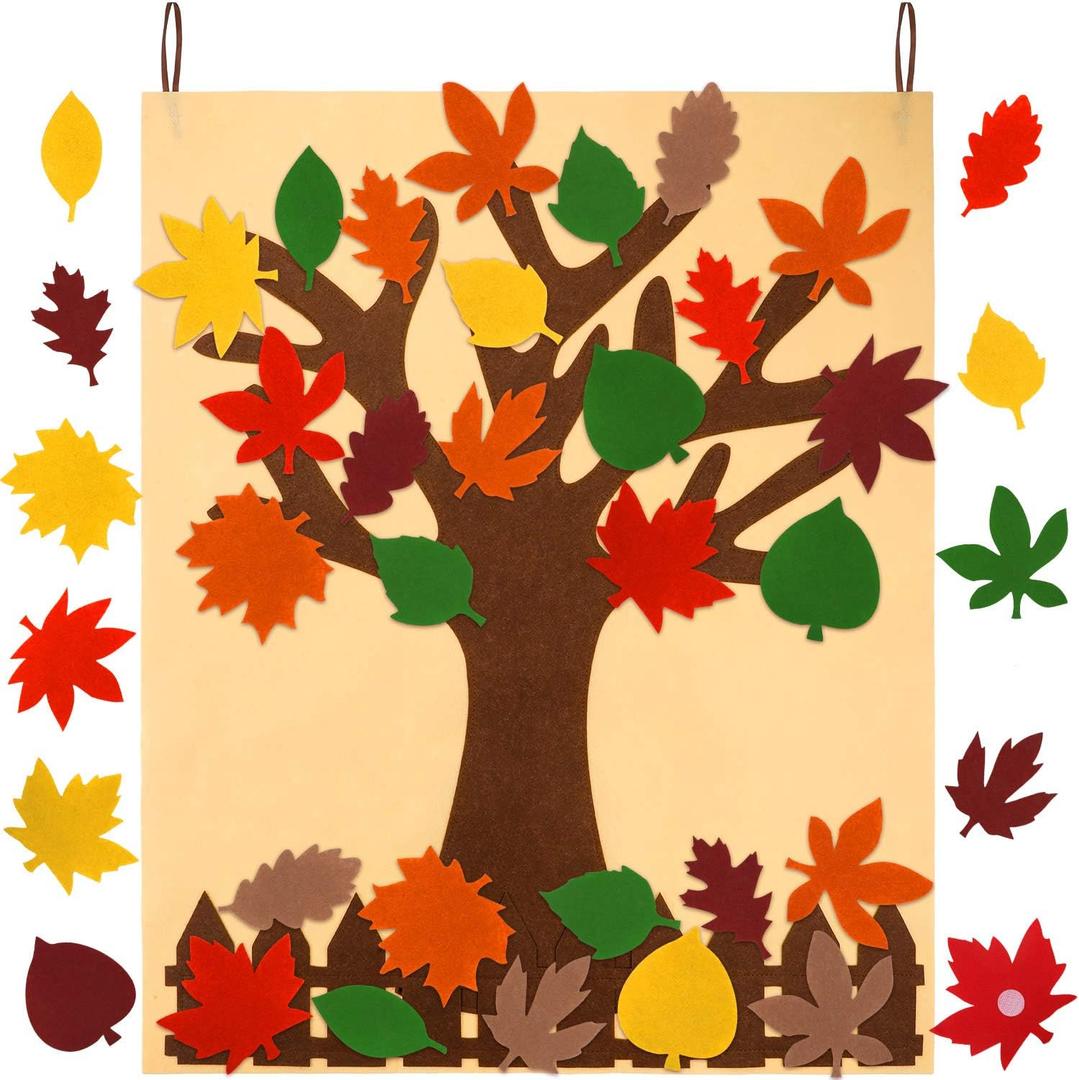 Fall Tree of Thanks Craft Kit Felt Fall Decorations Fall Tree Board with 60 Pieces Autumn Leaf Maple Leaves Ornaments Autumn Bulletin Board for DIY Craft Thanksgiving Decorations