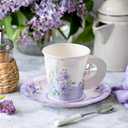 HOMIX 24 Paper Tea Cups and Plates, 7 OZ Disposable Paper Teacups and Saucer Sets for Hot and Cold Drinks for Birthday, Princess, Floral, Tea Party Decorations