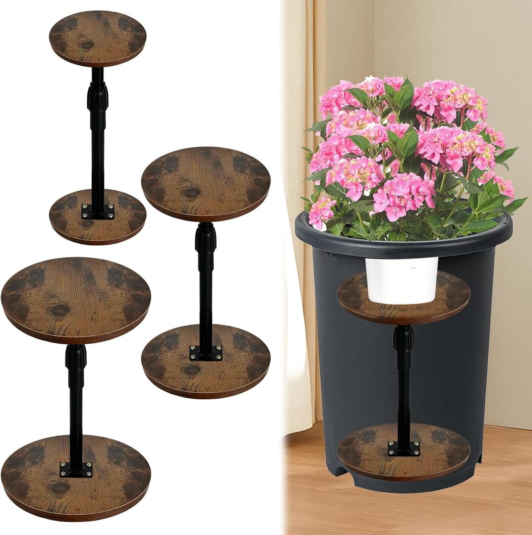 3 Pack Adjustable Height Planter Inserts, 10.2-18.9 Inch Wooden Fillers Risers for Inside Pots, Iron Lift Inserts Flower Display Stand for Planter (5.9" 7.87" 9.84" Base)