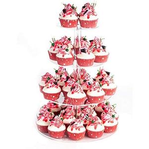 YestBuy 4 Tier Round Acrylic Cupcake Stand with Base, Premium Cupcake Holder, Acrylic Cupcake Tower Display Cady Bar Party Dcor  Display for Pastry (4" Between 2 Layers)