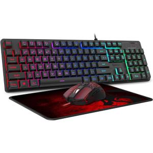 Redragon S107 Gaming Keyboard and Mouse, RGB Gaming Keyboard and 3200 DPI Mouse Combo with Large Mouse Pad, 25-Key Anti-Ghosting, Mechanical Feeling Keyboard, Plug & Play to PC, Laptop