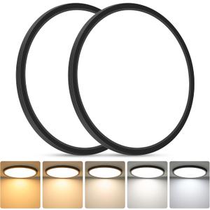 Brightever Black LED Flush Mount Ceiling Light, 24W 3200LM 5CCT Dimmable LED Ceiling Light Fixture, 2700K/3000K/4000K/5000K/6500K, 12 Inch Ultra Thin Ceiling Lamp for Bedroom, Dining Room, 2 Packs