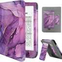 Stand Case for 6" Kobo Clara Colour/Clara BW (2024)/Clara 2E (2022)/Tolino Shine Color/Shine 5/Shine 4,Durable PU Leather Cover with Auto Sleep Wake, Card Slot, Hand Strap Feature,Marble Purple