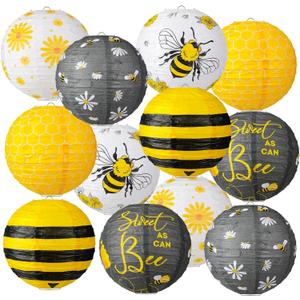 Panelee 12 Pcs Bee Paper Lanterns Party Decorations 8 Inch Hanging Round Hanging Paper Party Decorations for Holiday Indoor Outdoor Supplies