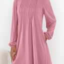PRETTYGARDEN Fall Dresses for Women 2026 Long Sleeve Mini Short Flowy A Line Casual Holiday Party Tunic Dress Fashion Clothes (Pink, M)