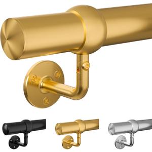 Stair Handrail Kit 4FT, Stainless Steel 304 Wall Mount Railing System, 1-11/16 Inch Pipe Secure Grab Hand Rail for Staircase Indoor House Decor Outdoor, Elegant Gold Finish- Golden