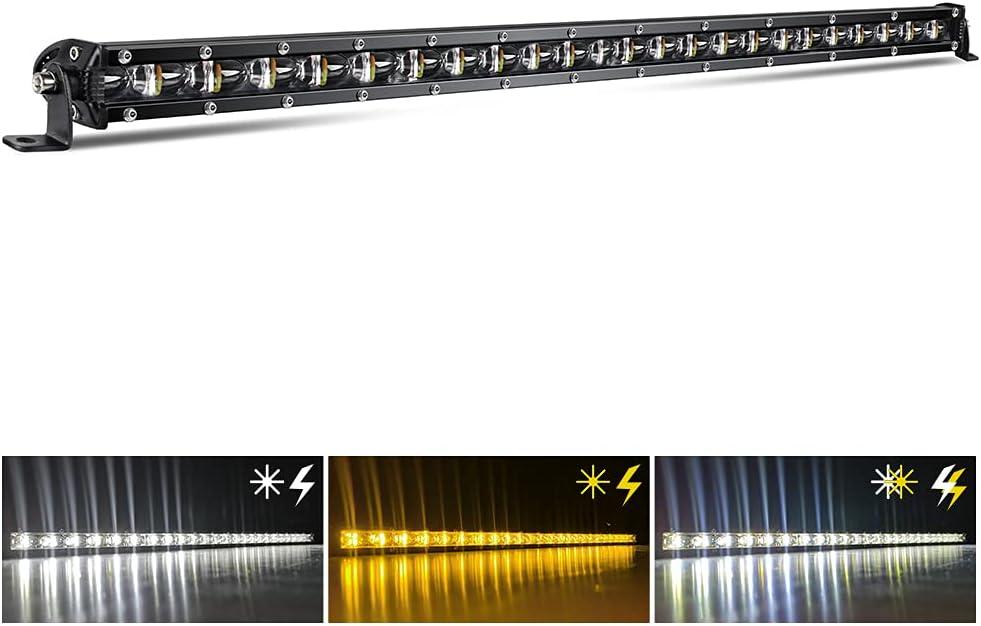 CO LIGHT Led Light Bar Single 26 inch Slim Single Row Lightbar Driving Combo Beam Off Road Fog Work Lights with Mounting Brackets & 6D Reflectors for Truck, Car, Cabin, Boat, ATV, UTV (White&Amber)