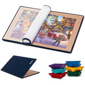 Tektalk Foldable Jigsaw Puzzle Board with 6 Color Sorting Trays, TPU Dustproof Cover, Non-Slip Surface, Up to 1500 Pieces - Khaki, 36 x 25.9 inches