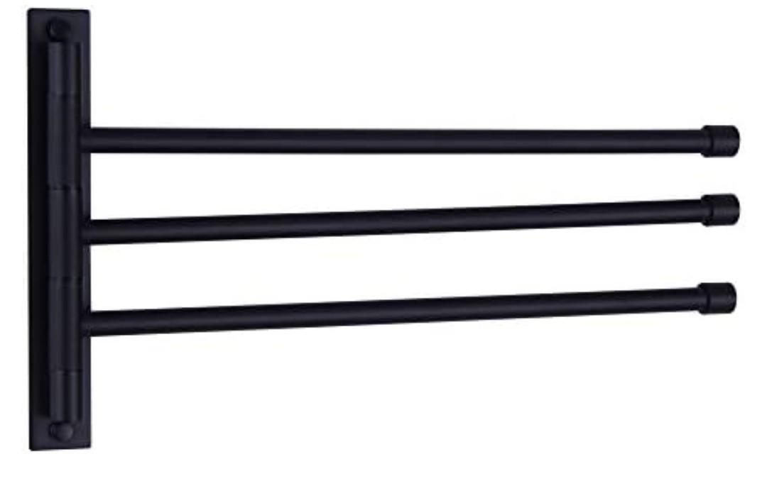 Matte Black Towel Holder Swing Out Towel Bar SUS 304 Stainless Steel Bathroom Hand Towel Rack 3-Bar Folding Arm Swivel Hanger Wall Mount