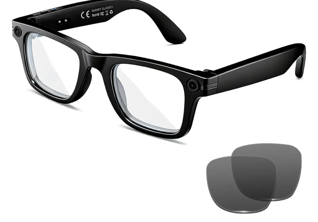 AI Smart Glasses with 8MP Camera, 4K Video & HD Photo, Bluetooth Audio, AI Voice Assistant, Real-Time Translation, Object Recognition, Noise-Cancel Calls, Photochromic +2 Sunglasses Lenses