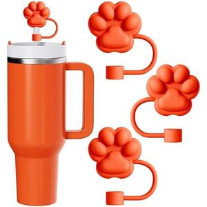 3Pcs Cute Straw Toppers for Stanley Cups - Cat Paw Straw Cover Cap for Stanley Cup Accessories, Reusable Orange Silicone Straw Covers Compatible with Stanley 30&40 Oz Tumbler 2 PACK