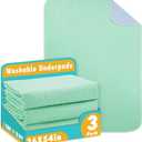Washable Underpads, 36" x 54", 3 Pack - Heavy Absorbency Reusable Bedwetting Incontinence Pads for Kids, Adults, Elderly, and Pets - Waterproof Protective Pad for Bed, Couch, Sofa, Floor (Green)
