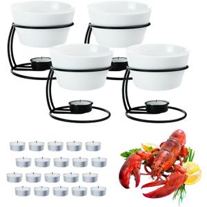 Luvan 4Pcs 12.8oz Butter Warmers for Seafood, Butter Melter with Stands and 20Pcs Tealight Candles,Ceramic Butter Warmer Set for Lobster, Personal Fondue Set Melted Butter Cups for Seafood, Fondue Luvan 4Pcs 12.8oz Butter Warmers for Seafood, Butter Melter with Stands and 20Pcs Tealight Candles,Ceramic Butter Warmer Set for Lobster, Personal Fondue Set Melted Butter Cups for Seafood, Fondue