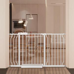 Baby Gate for Stairs No Drill 38.58-43.31 Inch, Pressure Mounted Metal Child Safety Dog Gates for Doorways, Walk Through Pet Indoor Auto Close, White