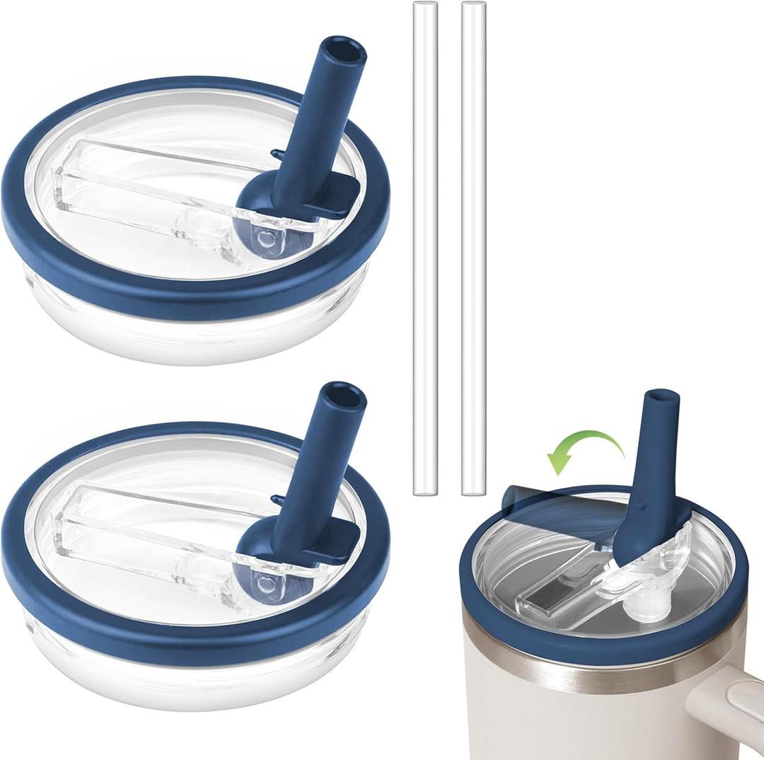 Stanley 2 Pack Flip Straw Lids - Leak Proof, Reusable for 40 OZ Tumbler (Dark Blue)