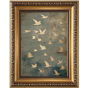 Vintage Gold Framed Wall Art Flock of Birds Canvas Wall Art Neutral Landscape Print Modern Aesthetic Picture Abstract Artwork Minimalist Home Wall Decor for Bedroom Living Room 16x24 Inch