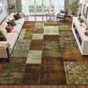 DweIke Washable Area Rugs 4x6 for Living Room, Modern Geometric Brown Soft Patchwork Carpet, Non-Slip Stain Resistant Throw Rug for Bedroom Dining Room Office Home Decor