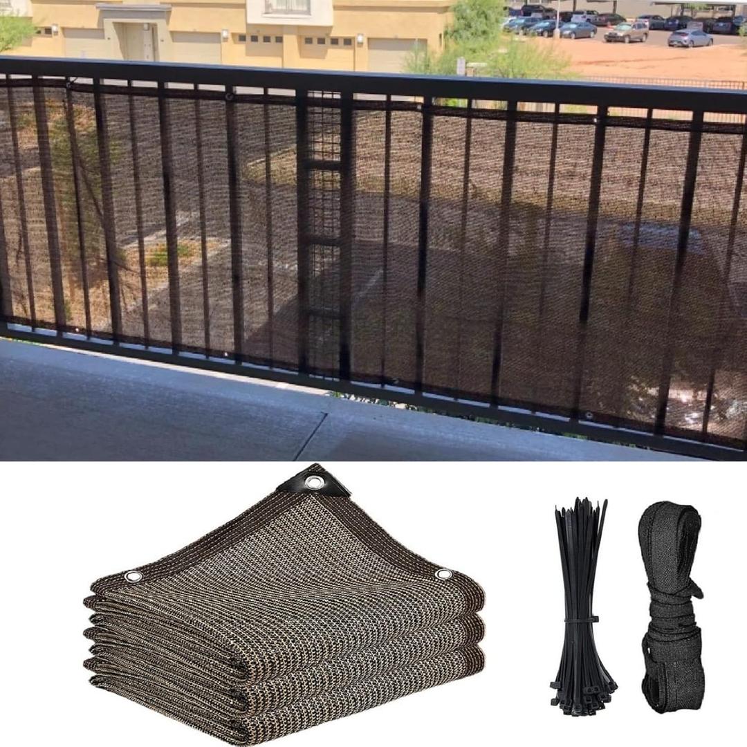 Fence Privacy Screen Balcony Sun Shade Cloth 3'3"x16' 80% Shade Fabric Outdoor Patio Screens Mesh Panels Apartments Railing Cover UV Protection for Backyard Garden Porch Deck (Coffee)