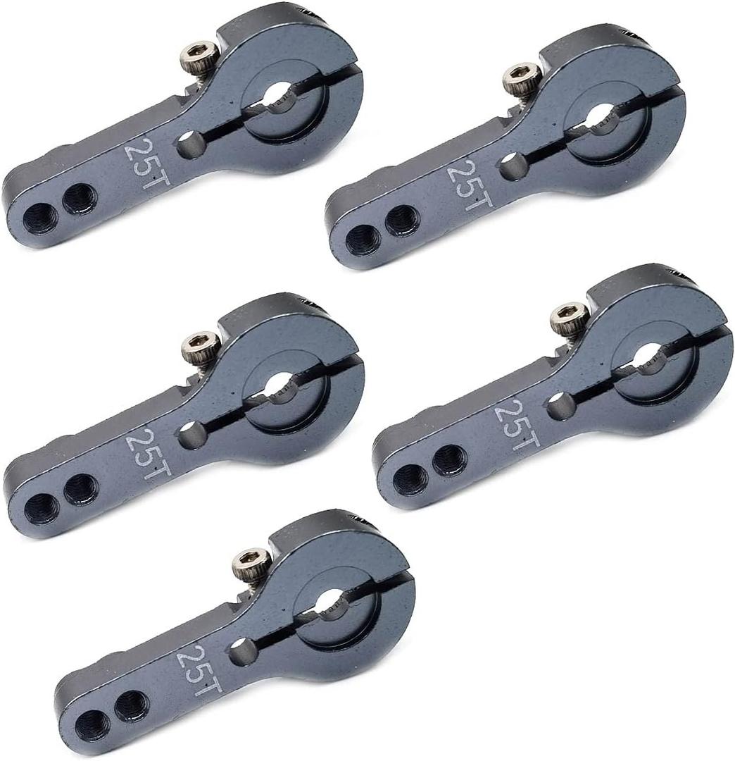 FainWan 5PCS 25T Aluminum Servo Horns M3 Threads Metal Steering Arm for RC Car Truck Buggy Airplane,Gray