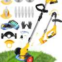 Electric Weed Wacker, Foldable Cordless Weed Eater Battery Powered, 3-in-1 Stringless Lightweight Brush Cutter Grass Trimmer Lawn Tool with Adjustable Length for Garden and Yard (Yellow)