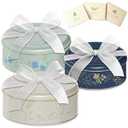 JOYCUBE Floral Gift Boxes with Lids for Presents – Set of 3 Round Decorative Cookie Tins with Greeting Cards & Ribbon, Reusable Tin Containers for Presents, Crafts & Keepsakes