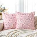 SmoothNovelty Pink Bow Pillow Covers 18x18 Set of 2 Coquette Preppy Room Decor Stuff Decorative Embroidered Pillow Cases Cute Aesthetic Fluffy Plush Bowknot Cushion Covers for Bedroom Couch Sofa