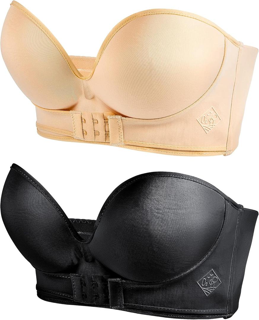 2 Pieces Strapless Pushup Bras Front Buckle Lift Bra Women Upwingsbra Wireless Non-Slip Invisible Front Hook Underwear Bra