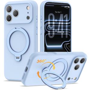 Compatible with iPhone 17 Pro Max Case 6.9'' with 360 Spin Magnetic Ring Stand[Compatible with Mag-Safe] Soft Liquid Silicone 17 Pro Max Case for Men Women,Blue