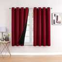 ChrisDowa 100% Blackout Curtains for Bedroom with Black Liner, 2 Thick Layers Total Blackout Thermal Insulated Grommet Window Curtains 2 Panels Set (Burgundy, 52 x 63 Inch)