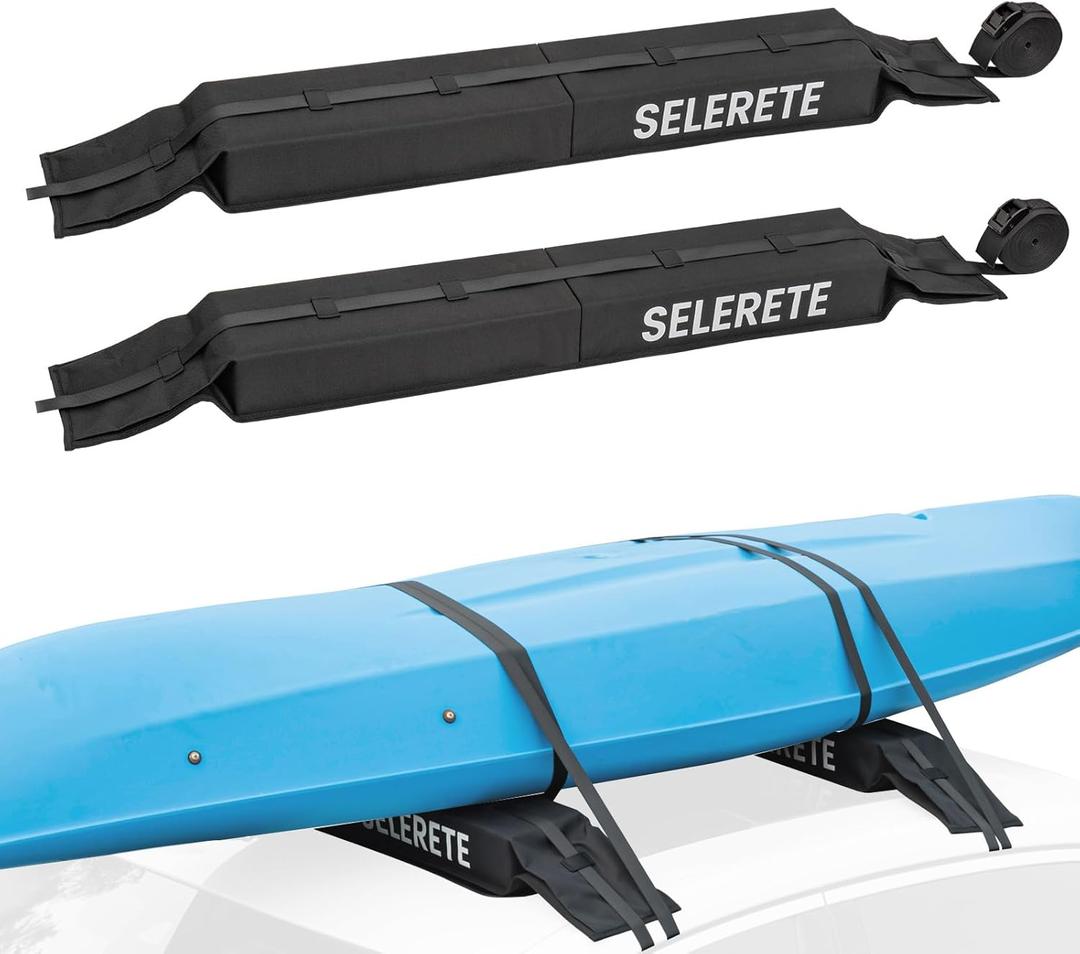 Universal Car Soft Kayak Roof Rack Pads for Kayak Surfboard SUP with 20FT Durable Tie-Down Straps, 2 Tie Down Rope, 4 Quick Loop Straps