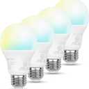 Amazon Basics Smart Indoor LED Light Bulb, Sunset-to-Midnight Activated, Works with Alexa Only, Tunable White, 7.5 W, 4-Pack