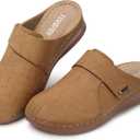 TEMOFON Mules for Women Slip on Sandals: Comfortable Clogs with Arch Support Leather Flats Closed Toe Sandals Shoes (9, Brown)