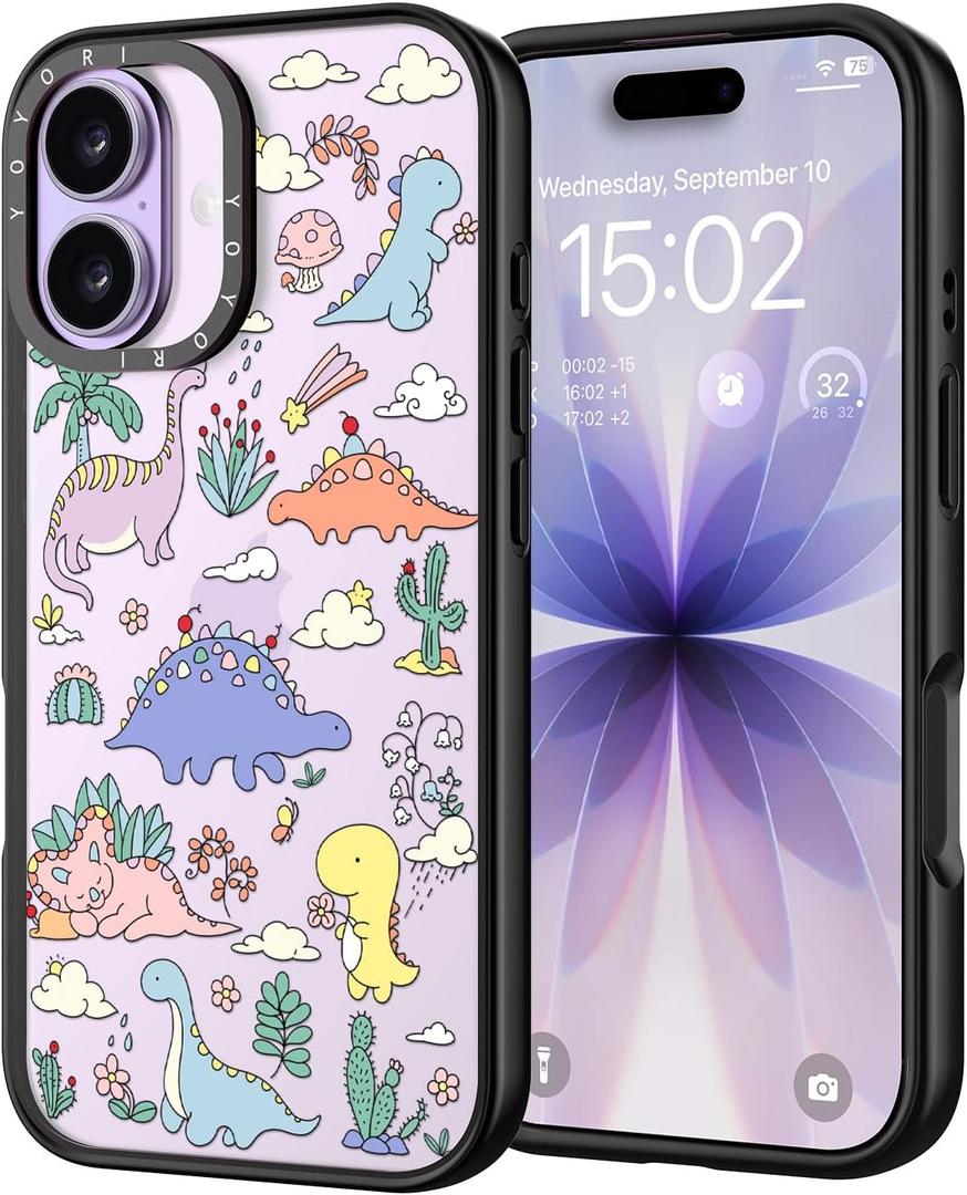 for iPhone 17 Case - [6.6 ft Military-Grade Drop Protection] [Anti-Peel Technology] Clear Black TPU Bumper Case with Cute Design(Cartoon Dinosaur)