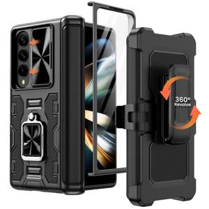 Caka for Z Fold 4 Case, Galaxy Z Fold 4 Case with Kickstand & Belt-Clip Holster Camera Cover with Built-in 360°Rotate Ring Stand Magnetic Case for Samsung Galaxy Z Fold 4 -Black