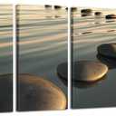 LevvArts - Large Zen Canvas Wall Art Basalt Stone at Sunset Relax Picture Spa Living Room Office Wall Decor Peaceful Scenery Artwork Framed Ready to Hang- 64" W x 32" H Overall