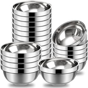 Eccliy 20 Pack Stainless Steel Bowls Set, 17 oz Double Walled Insulated Metal Bowl Bulk for Rice Soup Ice Cream Snacks Salad Cereal Sauces Serving, Easy to Clean, Stackable, 5.1 x 2.6 Inch