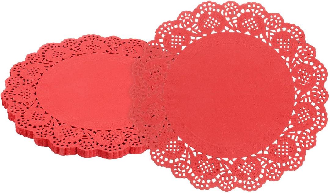 uxcell 100pcs Paper Doilies, 6.5 Inch Lace Paper Doilies, Disposable Paper Placemats for Cakes Table Plate Crafts Party Weddings Tableware Red