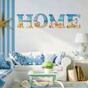 Honoson 4 Pcs Blue Ocean Beach Wall Art Decor Summer Coastal Aesthetic Wood Home Letters Sign Hanging Blue Seaside Art Rustic Seashell Starfish Sea Life for Decorative Bedroom Living Room Kitchen Home