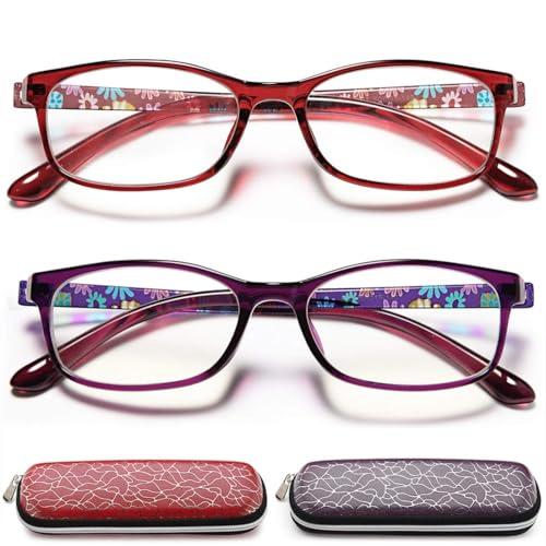 EYEURL Lightweight Flexible Reading Glasses for Women -2 Pack Blue Light Blocking Computer Readers +2.75 Magnification TR90 Eyeglasses and Hard Case