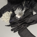 SWEETV Great Gatsby Lace Neck Flapper Dress - 1920s Dress for Women With Sleeve - Roaring 20s Costume (Small, Black)