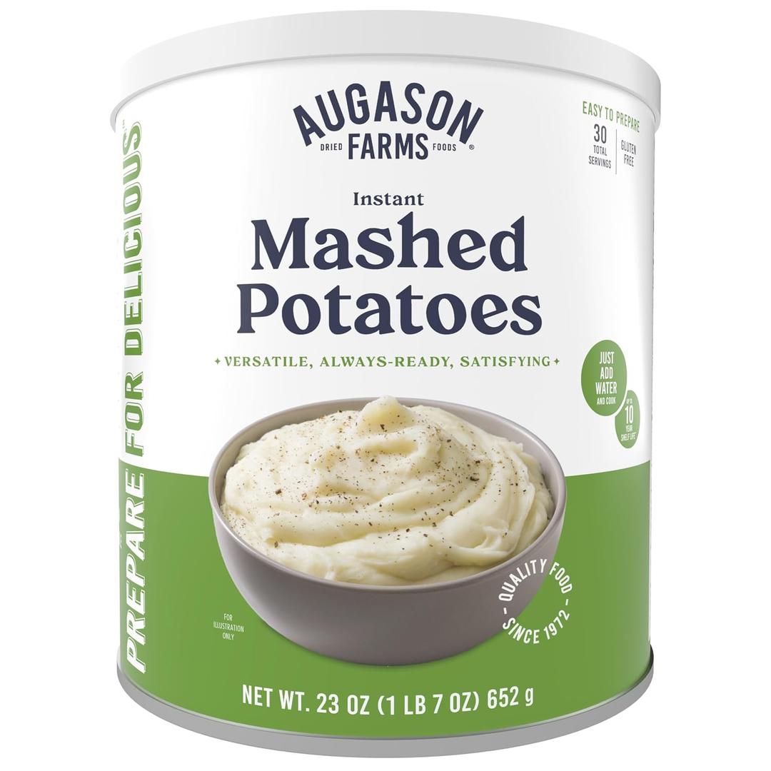 Augason Farms Instant Mashed Potatoes Can | Emergency Food Supply, 30 Servings, 10 Year Shelf Life, Certified Gluten Free Mashed Potatoes, Flavored with Butter and Salt (EXP 06/26/36)