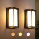 Black Modern Wall Mount Lights, IP65 Aluminum Outdoor Porch Light, 12W 3000K-6000K, 2 Pack Exterior Wall Sconces for House, Backyard, Hallway (BK-1851)