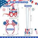 36 Pcs 4th of July Accessories Patriotic Red White Blue Party Favors Felt Headband Eyeglasses Beaded Necklaces Independence Day Costume Accessories for Memorial Day Parades Party Decoration