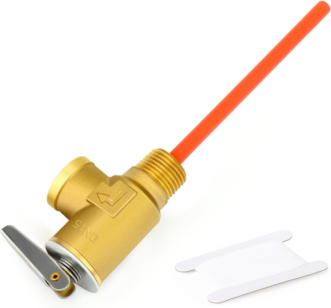 GASHER 1/2" NPT RV Water Heater Temperature & Pressure Relief Valve with Epoxy-Coated Probe, For Hot Water Heater Tanks