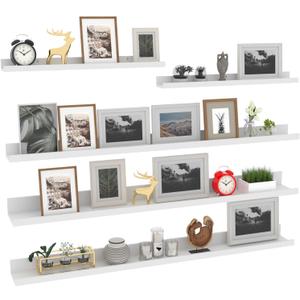 Giftgarden 47 Inch Long Floating Shelves for Wall Set of 5, White Wood Wall Shelves for Bathroom, Bedroom, Kitchen, Living Room Storage and Decoration, Wooden Picture Ledge
