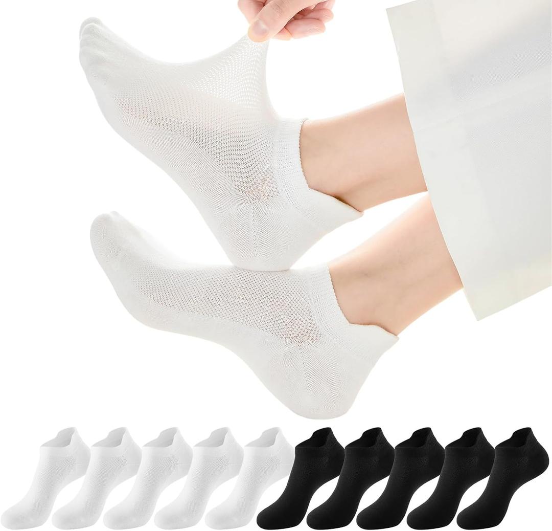 J-BOX Ankle Socks for Women 10 Pairs, Women's Thin Athletic Socks With Tab, Breathable Low Cut Moisture Socks for Summer (6-9)